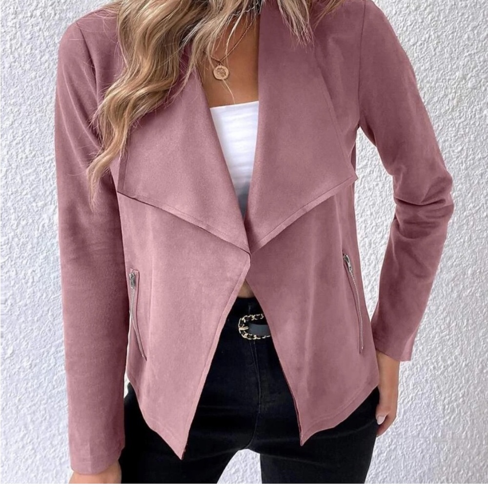 NWT- Luxe Vegan Suede Open Front Jacket